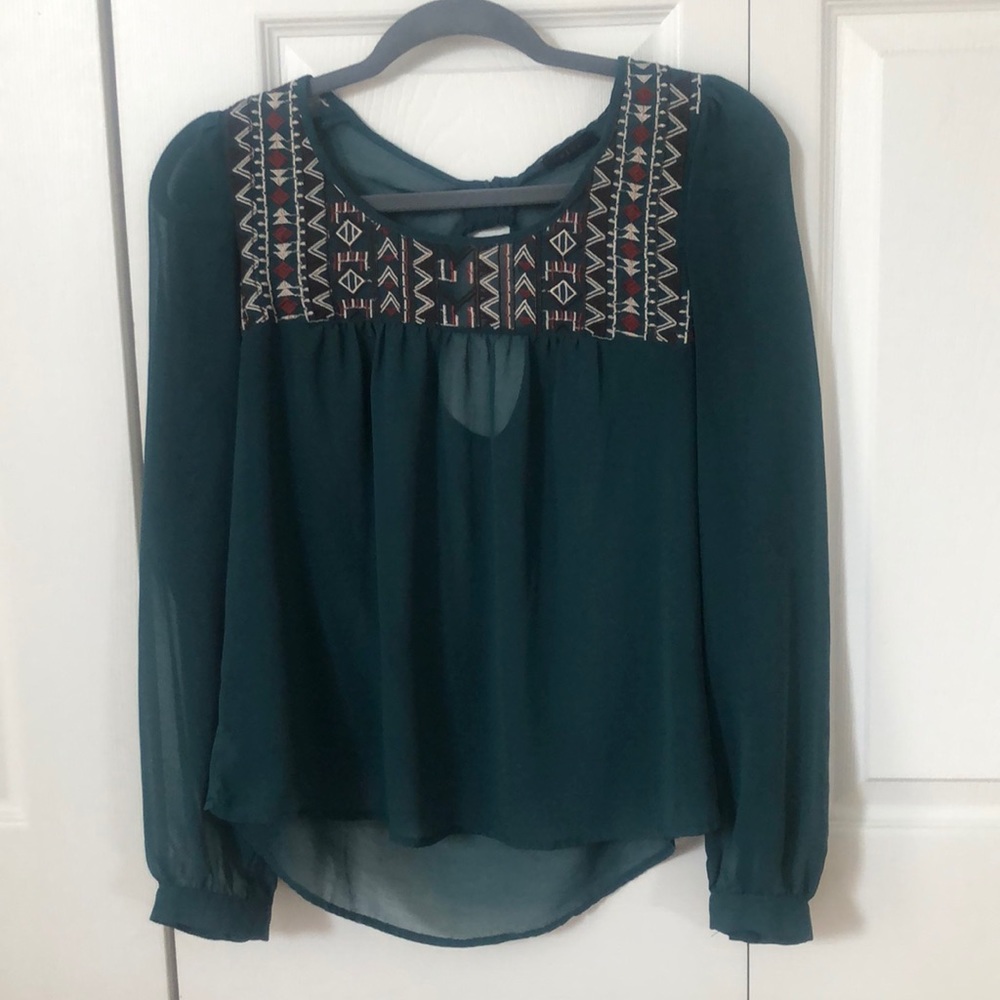 Sheer boho emerald green top